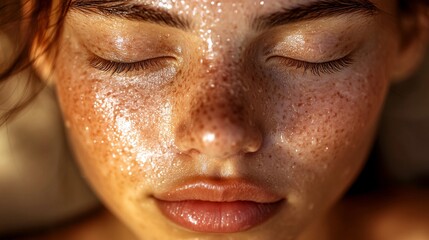 Wall Mural - Mixed race woman with closed eyes and freckles