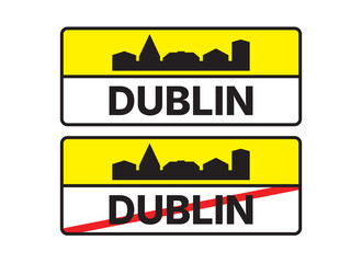 Dublin City Entry and Exit Road Signs Illustration