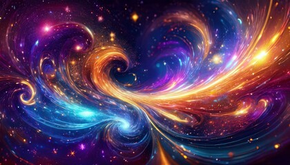 Wall Mural - Abstract and fantastic galaxy pattern formed from swirls of stardust and particles that shine like neon lights on a space background.