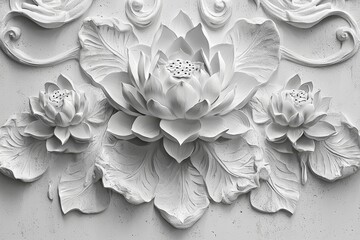 Wall Mural - Flowers in a stucco Relief arrangement, including daisies, roses, and other flowers