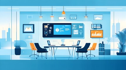 Poster - sleek and futuristic smart office meeting room with iot enabled devices and interactive screens for 