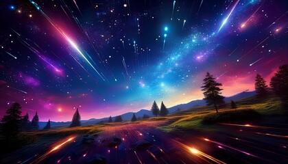 Wall Mural - A dark starry sky filled with sparkling meteor showers that expresses the beauty of the universe.