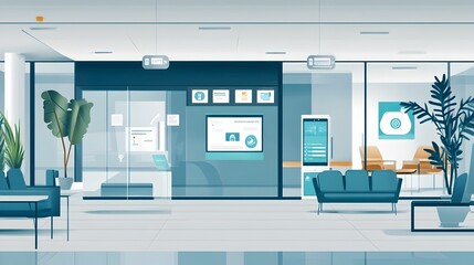 Poster - futuristic graphic depicting an iot powered visitor management system in a modern minimalist smart o