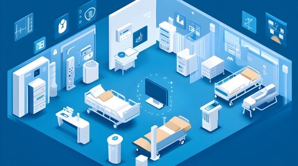 Poster - cutting edge smart hospital rooms with iot powered connected devices a graphic showcasing the future