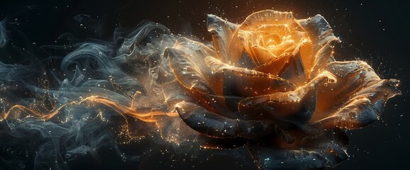 Poster - Glowing rose with abstract smoke.