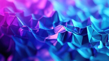 Wall Mural - Bright blue and purple gradients on 3D geometric patterns, forming an abstract and futuristic digital background.