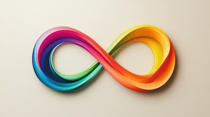 Poster - An infinity sign with multiple colors flowing seamlessly, creating a dynamic, energetic look on a neutral background.