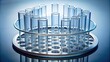 © InspireStock Gallery - Circular rack holding multiple analysis test tubes , laboratory, research, science, chemistry, experiment, sample