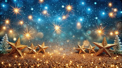 Aufkleber - Christmas glitter and sparkle of lights and stars on a blue and brown background , Christmas, glitter, sparkle, lights, stars