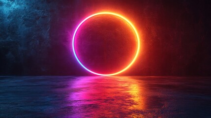 Canvas Print - 3D render abstract glowing neon background with a blank rounded frame and gradient light.