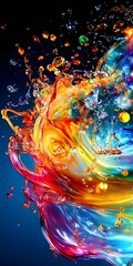 Vibrant splash of colorful liquid, creating a mesmerizing abstract art.