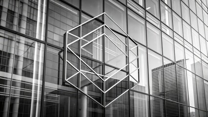 Poster - Architecture of geometry reflected in monochrome at glass window, monochrome, architecture, geometry, glass, window, reflection