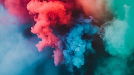 Poster - Close-up of colorful smoke billowing out of a smoke bomb, with intense reds, blues, and greens creating a dramatic and visually striking effect.