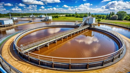 Poster - Brown liquid material in a contemporary gravity thickener, industrial, waste treatment, sewage, sludge, clarifier