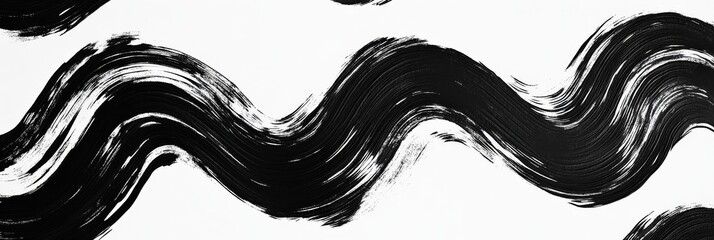 Poster - Bold swirling brush strokes create a captivating seamless pattern with dark tones contrasting against a white background, showcasing modern abstract artistry and design inspiration