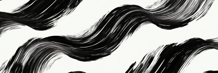Poster - A seamless pattern of bold black brush strokes flows across a clean white background, creating a striking visual effect perfect for various design projects