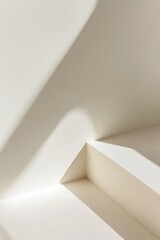 Poster - A clean and minimalist setup features a diagonal layout on a white and beige surface, highlighting soft shadows and an empty space perfect for product placement and design