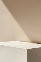 Poster - A minimalist setup features a beige and white diagonal layflat surface, providing a stylish backdrop for showcasing various commercial products in an elegant manner