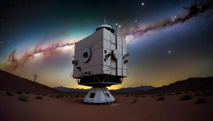 Wall Mural - cube observatory in desert under milky way night sky