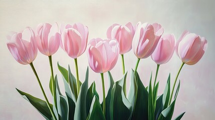 Wall Mural - Pink tulips white background. Generative AI