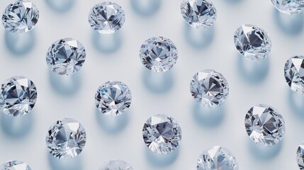 Leinwandbilder - Diamonds arranged in a geometric pattern on a white background, showcasing their precision cut and sparkling reflections in an elegant design