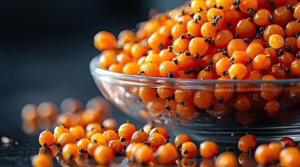 Canvas Print - Ripe sea buckthorn berries. Generative AI