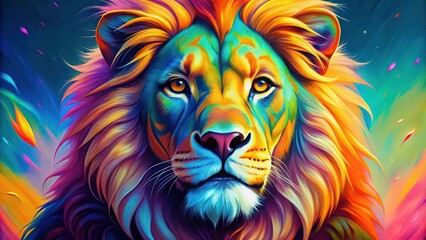  Vibrant and colorful poster of a lion , Lion, bright, colorful, poster,vibrant, wild, animal, African, jungle, mane