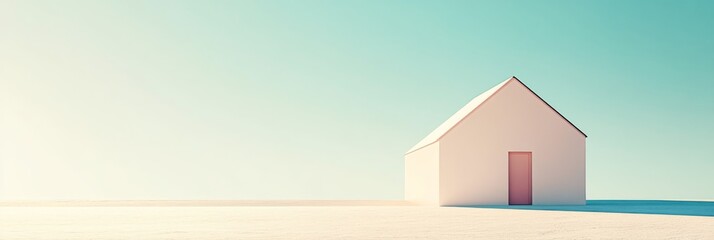 Poster - A house architecture element is presented against a soft pastel background, emphasizing its minimalist design and clean lines in a serene setting