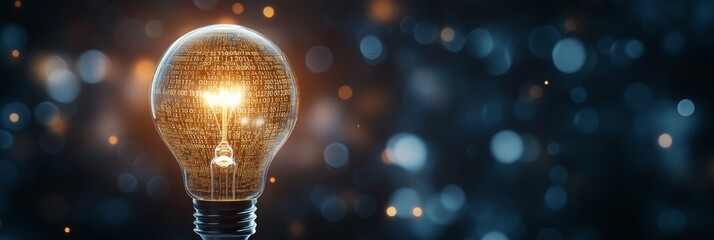 Poster - A warm light bulb hovers in a dark space, casting a gentle glow. The illumination creates an inviting atmosphere, highlighting the bulb's intricate design