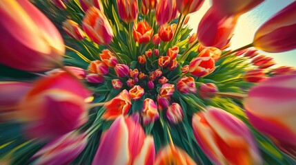 Sticker - Tulips colorful fairytale landscape. Generative AI