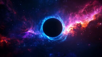 Wall Mural - a captivating depiction of a black hole at the heart of a galaxy, with swirling cosmic dust and vibr