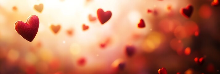 Poster - Various-sized red hearts gently float across a soft-focus gradient backdrop, creating a dreamy and romantic ambiance ideal for expressing love and affection
