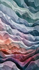 Poster - A colorful abstract painting with a mountain range in the background