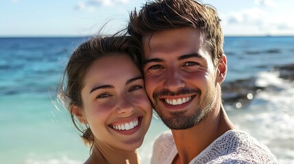 Beautiful young couple smiling on a summer day at the beach