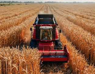 Harvester in a wheat field