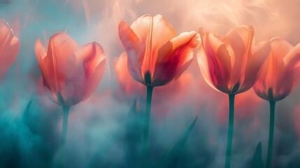 Wall Mural - Soft Focus Peach Tulips in a Dreamy Atmosphere