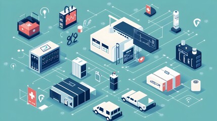 Poster - graphic showcasing the use of iot based systems and technologies to efficiently manage hospital inve