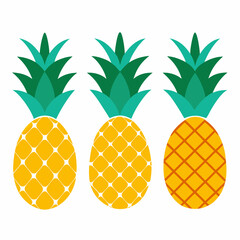 Wall Mural - Minimalist Pineapple Fruit Vector Art Set of 4 on White Background