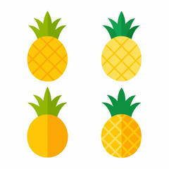 Wall Mural - Minimalist Pineapple Fruit Vector Art Set of 4 on White Background