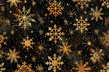 Wall Mural - Christmas background with gold snowflakes and stars pattern 