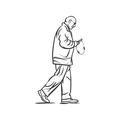 Sticker - Sketch of a Man Walking and Using His Phone