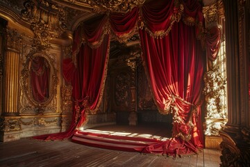 Wall Mural - Lavish red velvet curtains framing a gilded stage