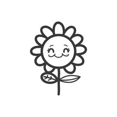 Wall Mural - Smiling Cartoon Flower with Petals and Leaves