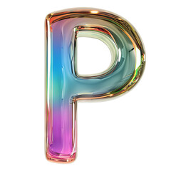 colorful crystal P alphabet Realistic 3D on white background. Generative AI