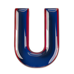 red blue crystal U alphabet Realistic 3D on white background. Generative AI