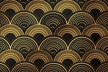 Wall Mural - Luxury gold background pattern seamless geometric wave line circle abstract design vector. Christmas background. 