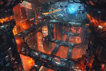 Fototapete - The interior of a spaceship, filled with futuristic technology and glowing lights