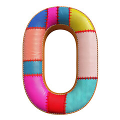 stitched colorful 0 number alphabet Realistic 3D on white background. Generative AI