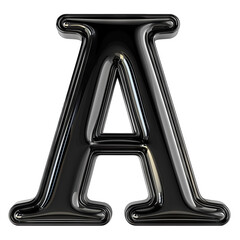 black glossy A alphabet Realistic 3D on white background. Generative AI