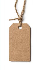 Brown paper tag with rope isolated on white background. Perfect for price tagging, labels, and gift wrapping decorations.